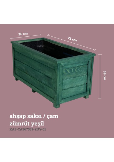 Kaf Ahşap Dekoratif Ahşap Saksı - Uzun / Zümrüt Yeşili