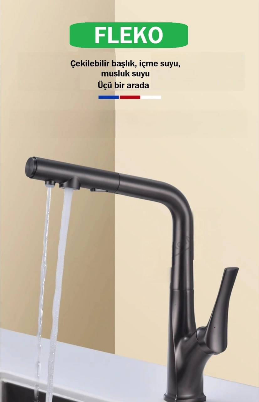 Fleko Miranda Siyah Arıtmalı Eviye Bataryası Siyah