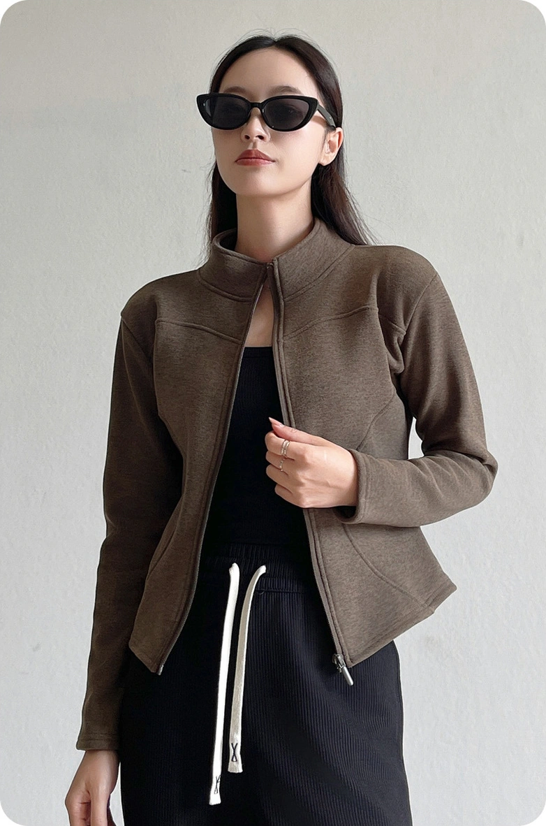 Edwardest 25 Kışlık Kadın Dik Yaka Kısa Ceket Slim Fit Artı Kadife Kalın Sıcak Kırmızı