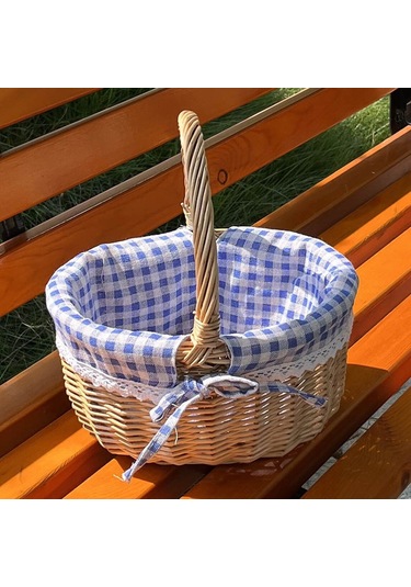 Cbtx Willow Sepet Taşınabilir Açık Piknik Sepeti Dokuma Sepet Yumurta Kabı, Boyut: S - Mavi Izgara