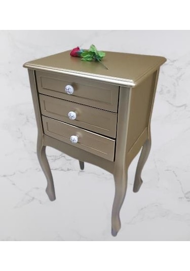 Komodin Model 90529 3çekmeceli Kayın Lükens Ayak Gold Renk Porselen Kulp El Yapım