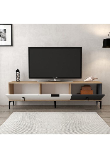 3801 Neva Tv Ünitesi 180 Cm 3 Kapaklı Sepet - Antrasit - Beyaz Tv Sehpası Sepet - Antrasit - Beyaz