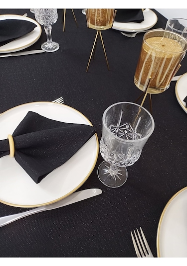 Etamin Dokulu Keten Görünümlü Dertsiz Masa Örtüsü Siyah