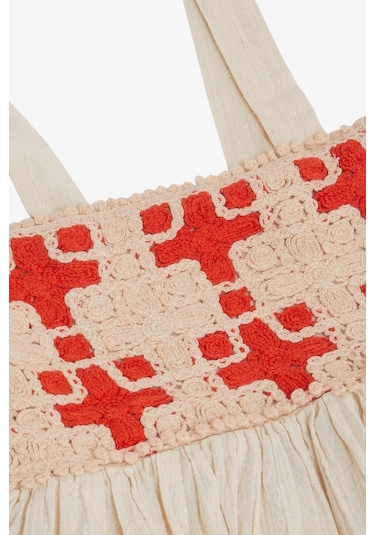 Escabel Kız Çocuk Elbise Triko Motifli Askılı 5-9 Yaş, Krem-krem Krem