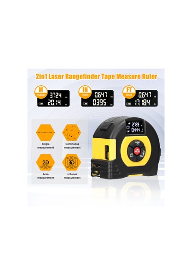 Reedark Usb Şarjlı 2 Si 1 Arada Lazerli Mesafe Ölçer Ve Şerit Metre, Alan Ve Hacim Hesaplama, Tarihsel Veri Hafızası, Geniş Kullanım Alanı.