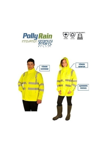 Polly Rain Pu Polyester Tek Ceket Reflektörlü Yağmurluk