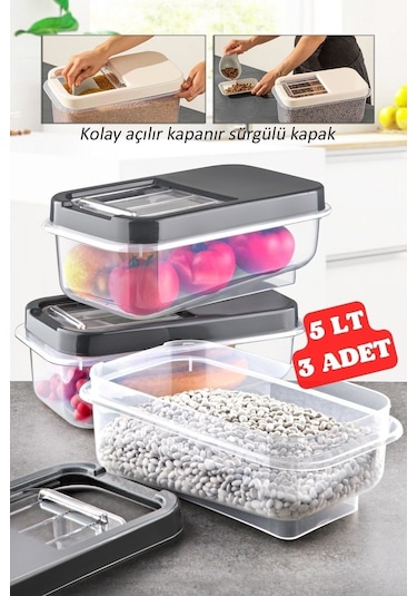 Nandy Home 5 Lt Kolay Kayar Kapaklı Multibox Saklama Kabı Antrasit 3 Adet Antrasit