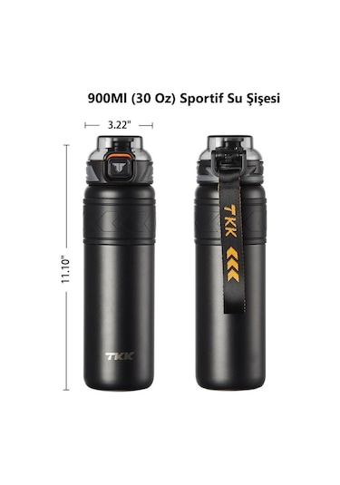 Tkk Çelik Termos Matara 900 ML Siyah