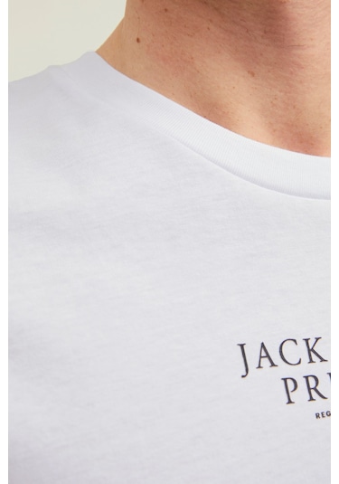 Jack & Jones Erkek Jprbluarchıe Baskı Detaylı T-Shirt 12217167 Be Açık Beyaz