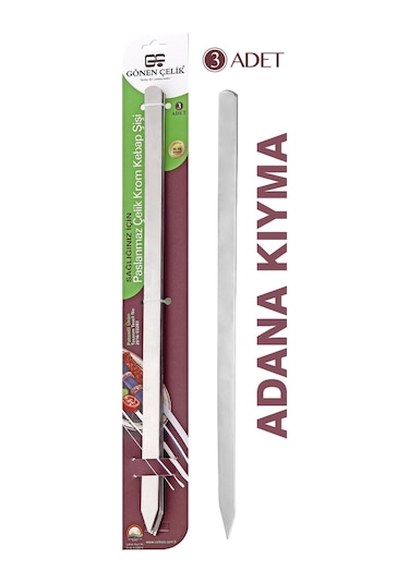 Gönen Çelik Paslanmaz Çelik Krom Kebap Şiş 3 Adet Adana Kıyma Şi