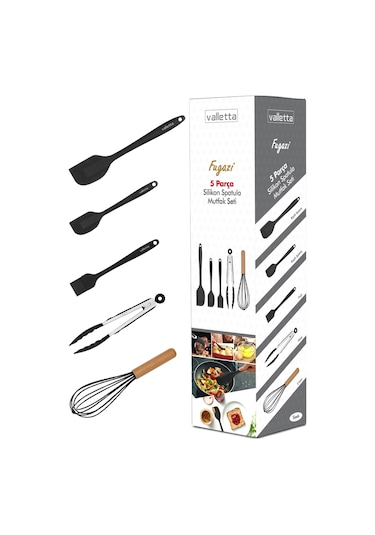 Valletta Fugazi Isıya Dayanıklı Silikon Spatula Seti 5 Parça Siyah