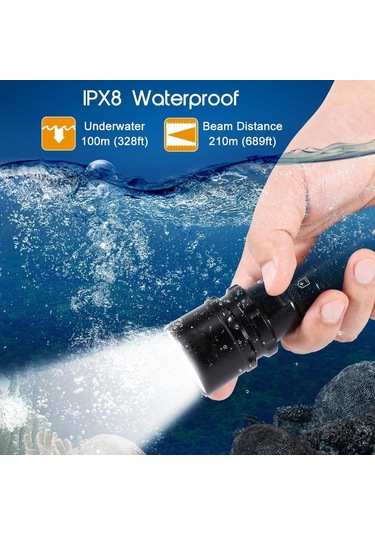 Valkyrie Şarjlı Profesyonel Su Altı Dalış Feneri Yüksek Aydınlatma Su Geçirmez Aluminyum Kasa 2000mah Kutulu