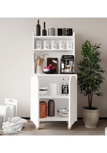 Parma 2 Kapaklı Mutfak Dolap, Kahve Köşesi, Çok Amaçlı Dolap Beyaz