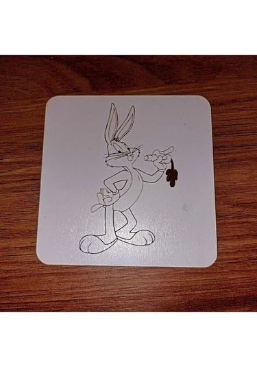 Lavanta Tasarım Bugs Bunny Ahşap Bardak Altlığı Beyaz