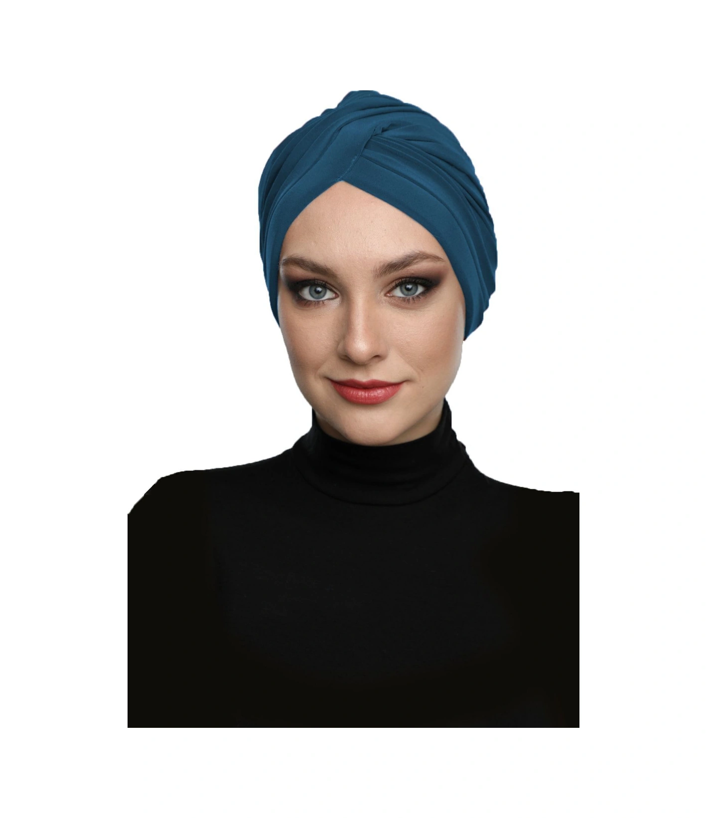 Çapraz W Nervürlü Ensesi Bantlı Petrol Hazır Türban Tesettür Havuz Bonesi Petrol