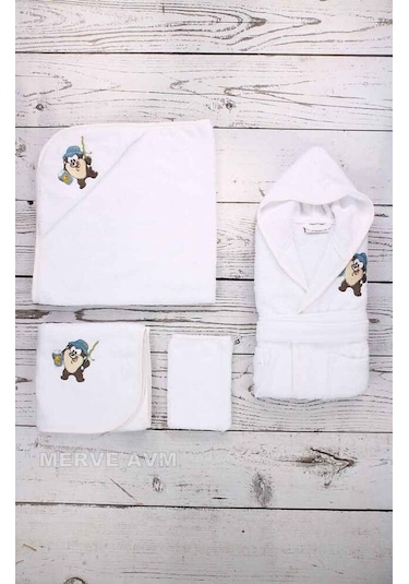 Özdilek Yenidoğan Erkek Bebek Bambu Bornoz Takımı Tazmanya Beyaz