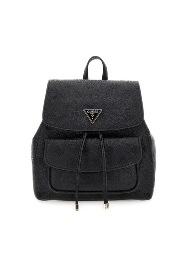 Kadın Kabartma Monogram Desenli Büzgülü Sırt Çantası - Siyah Siyah