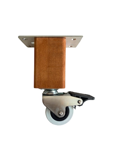 Kale Ahşap Tekerli Ayak Mobilya Masa Ve Dolap Tekerli Ayağı Frenli 12cm Ceviz 1 Adet Kayın Ceviz
