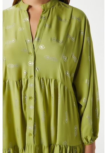 Modest Kadın Aliza Gümüş Detay %100 Viskon Yeşil Maksi Boy Yazlık Elbise Yeşilgümüş Çok Renkli