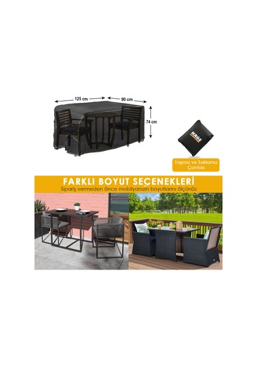 Haegs Bahçe Mobilyası Örtüsü, 125x90x74cm, Su Geçirmez, Havalandırmalı Masa Ve Sandalye Koruma Kılıf Siyah