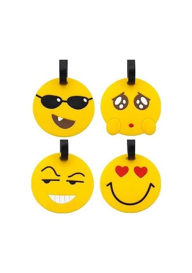 Fortunelane Bavul Etiketleri, Emoji Kimlik Etiketi Tutucu, Sırt Çantası İçin Pvc Etiket 4'lü Paket Sarı