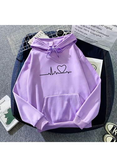 Mor 2023 Moda Sonbahar/kış Yeni Peluş Baskı Gevşek Kapşonlu Mor