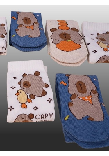 3'lü Erkek Çocuk Capy Bara Desenli Soket Çorap-1222 ÇoK Renkli