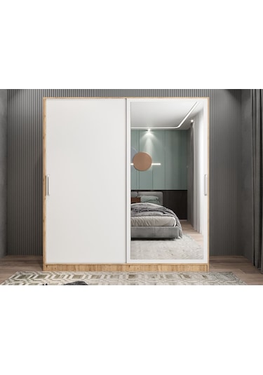 Star Sürgü Kapaklı Gizli Çekmeceli Dolap Gardırop Çam Beyaz 160 Cm