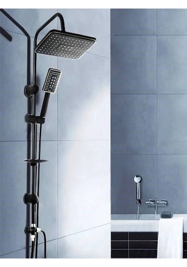 Mat Delta Siyah Robot Yağmurlama Duş Seti Banyo Lavabo Ve Evye Batarya Seti Siyah
