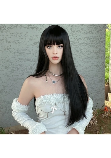 Sentetik Elyaf Peruk Kadın Uzun Siyah Saç Dokuma Tam Patlama İle Diğer