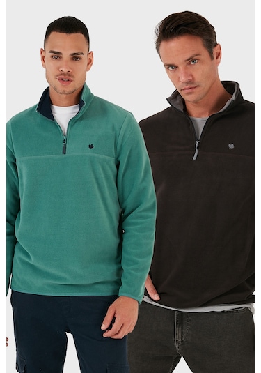 Buratti Slim Fit Anti-Pilling Tüylenme Yapmayan Bato Yaka Şardonlu 2'Li Paket Erkek Polar 5906001S2 Antrasit-Benetton