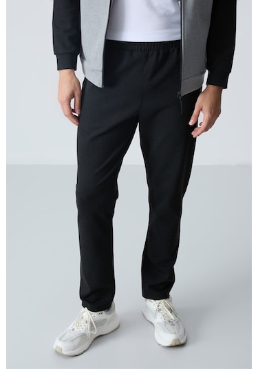 Tommy Life Gri Melanj - Siyah Dik Yaka Çift Renk Rahat Form Klasik Paça Erkek Eşofman Takımı - 85113 Gri - Siyah