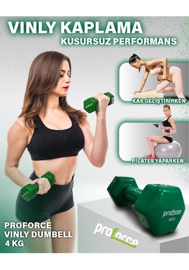 Proforce Vdb Dışı Vinil Kaplı Içi Çelik Döküm Ağırlık Dambıl Yeşil 4 KG