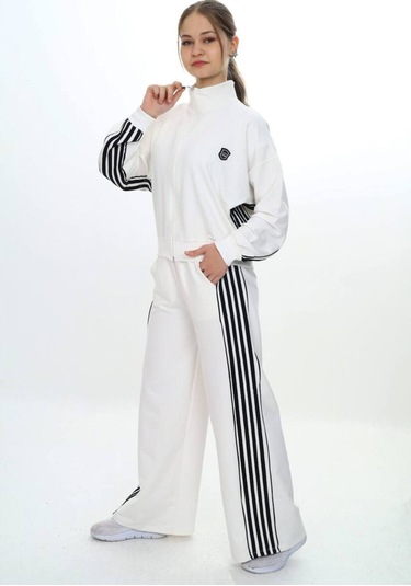 Kız Çocuk %100 Pamuk Oversize Alt&üst Uzun Kol Eşofman Takımı-183-eşt-0023 Beyaz