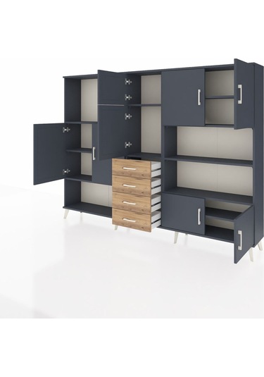 Arges Dolap 9 Raflı 4 Çekmeceli 8 Kapaklı 220x30x163 Antrasit-ant Antrasit-antrasit/çam