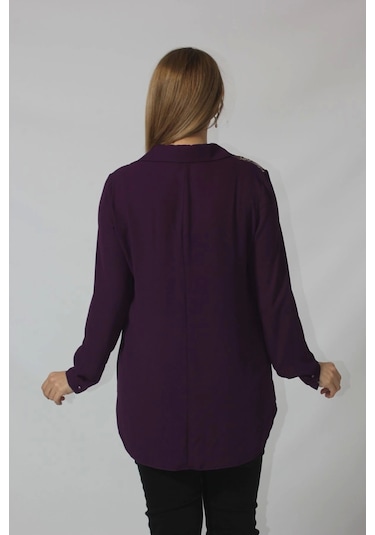 Moda Berray 2320 Leopar Desenli Şifon Gömlek Mürdüm