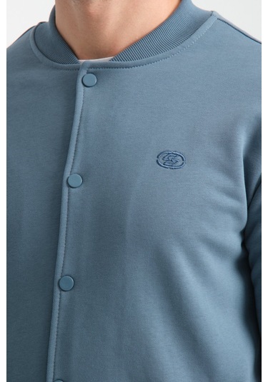 Shooter Sportswear Erkek Sweatshirt Düğmeli Ekru Standart Kalıp Orman Yeşili