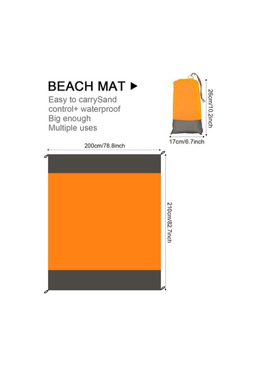 210 X 200cm Piknik Örtüsü Ekstra Büyük Su Geçirmez Plaj Matı - Turuncu Diğer