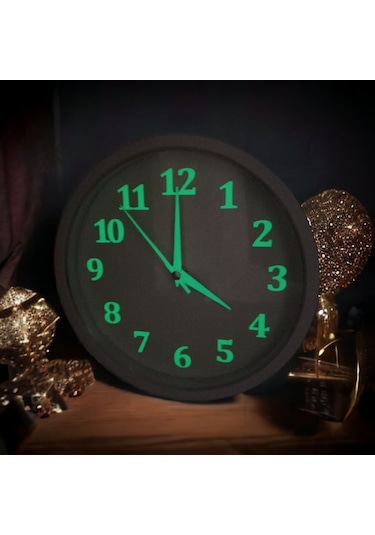 Fosforlu Gece Parlayan Beyaz Salon Mutfak Ofis Duvar Saati 22 Cm Beyaz