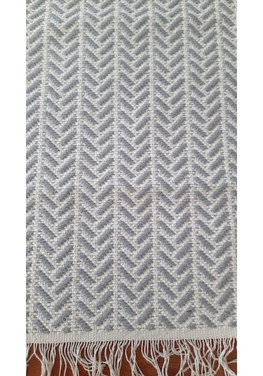 Pamuklu Cotton Kilim Çift Taraflı Yıkanabilir Dekoratif 80x150 - Gri V2 Siyah - Beyaz