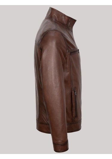 Hakiki Kuzu Derisi Dört Cepli Erkek Deri Ceket Kahverengi Kahverengi