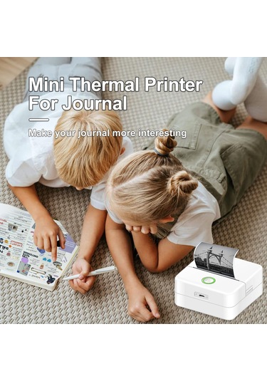 Skycity Küçük Boy Bluetooth Termal Yazıcı - Hata Notları, Etiketler, Fotoğraflar İçin 200dpı, Mürekkezsiz, Beyaz 1 Adet Kağıt İle