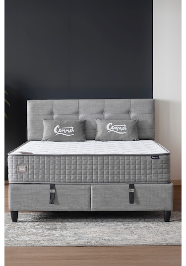 Mimoza Çift Kişilik Sandıklı Baza Antibakteriyel Ortopedik Paket Yaylı Yatak 3 Lü Set 150 x 200