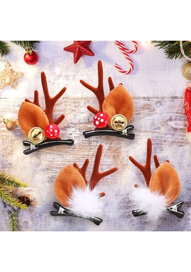 Tokalar Noel Saç Tokaları, 2 Çift Ren Geyiği Boynuzu Tokası Çok  Renkli
