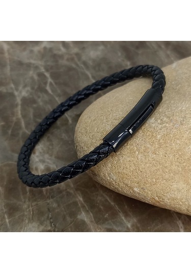 İpek Silver Deri Örgü Bileklik 5 Mm