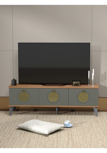 Tv Sehpası Ünitesi 2'li Orta Sehpa 3'lü Zigon Sehpa Set Üç Ürün Traverten Çok Renkli