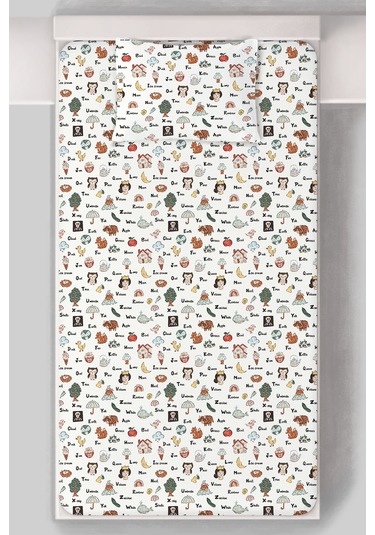 Organik Tek Kişilik Lastikli Çarşaf Seti - Eğlenceli Kelimeler Renkli