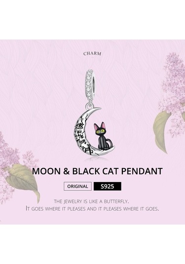 Fastbuy S925 Ayar Gümüş Ay Siyah Kedi Kolye Dıy Bilezik Çok Renkli Aksesuarlar Çok Renkli