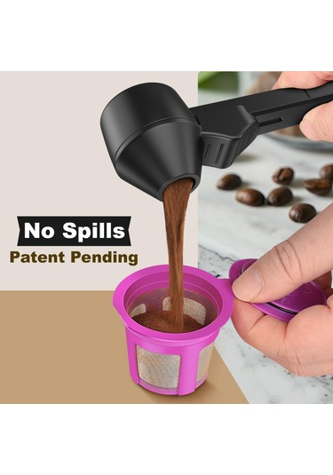 Shineyee Kahve Dolum Sporu Ve Lehim Seti - Yeniden Kullanılabilir K-kapsüllere Uygun, Taşaklı, Kolay Temizlenir, Sızıntı Yok, Siyah Abs Malzeme Kahve Aksesuarı Siyah