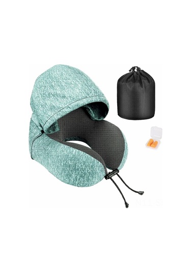 Maiyame Ergonomik Yolcu Boyun Yastığı, Hafıza Köpük, Kapaklı Göz Korumalı, Uçak/araba İçin, Yıkama Kolay Örtü Yeşil